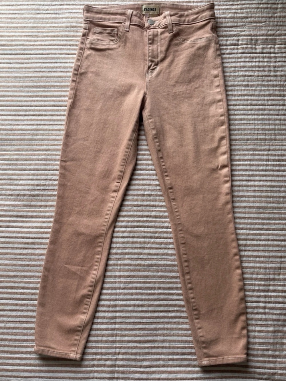 L'AGENCE 'Margot' High-Rise Coated Crop Skinny Jeans, Dusty Pink Pants Preppy 27